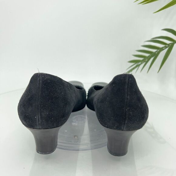 Salvatore Ferragamo Pump Women Size 7.5 B Black Suede Patent Cap Toe Square Toe - Picture 8 of 14